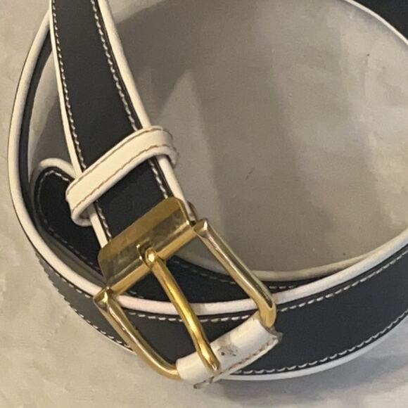 LARUSMIANI Italy Black Leather Belt Gold Buckle White Contrast Size 90/36 main image 6